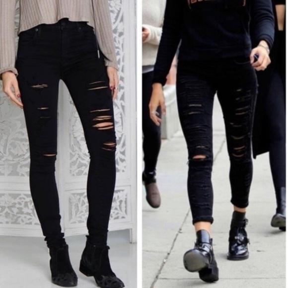 Agolde Sophie High Rise Skinny Jeans Women’s Size 26 Distressed Black - Picture 1 of 10